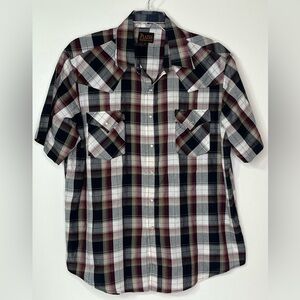 Plains Western Wear Short Sleeve Plaid Pearl Snap Up‎ Collared Shirt Men's XL